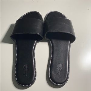 Black Jeweled Slide On Sandals